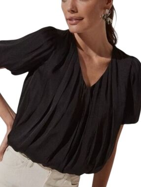 Revolve ASTR the Label Black Balloon Matte Satin Top Size Small